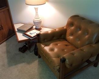 Mid Century lamp table leather chair