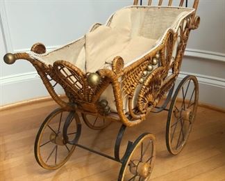 Antique Victorian wicker baby doll pram