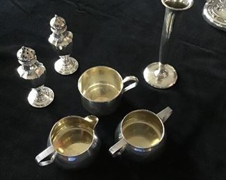 Lunt Sterling Creamer & Sugar.  Vase, Child’s Cup, S/P