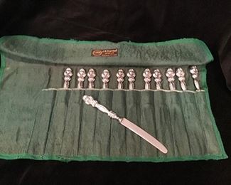 Art Nouveau Sterling Fruit Knives w Ladies Torso.  J.P. Mercer Co. 1890-1910.  Set of 12