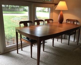 MCM-Teak Table w three leaves and eight chairs