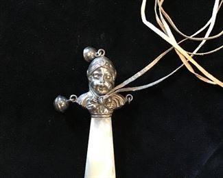 Baby Rattle-Antique Sterling and Mother Of Pearl 