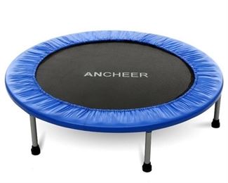 MAX LOAD 220LBS REBOUNDER TRAMPOLINE WITH SAFETY PAD FOR INDOOR GARDEN WORKOUT CARDIO TRAINING (2 SIZES: 38 INCH/40 INCH, TWO MODES: FOLDING/NOT FOLDING)