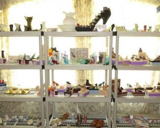 Large Collection of Miniature Decorative Shoes, Fenton Glass Slippers, Just The Right Shoe