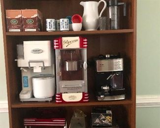 bookshelf full of kitchenware.