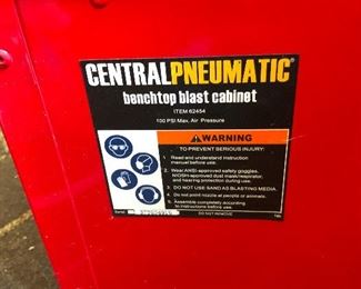 blast cabinet? Central Pneumatic -- comes with a warning if you can read it