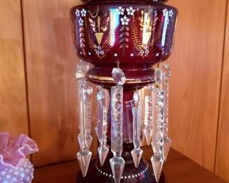 Pair of ruby glass mantle lusters