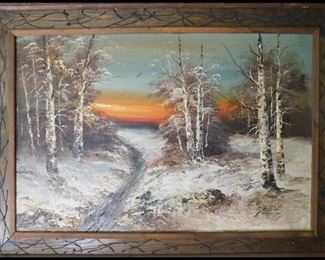Winter Forest Scene Oil Painting.