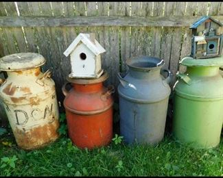 Milk Cans and Bird Houses.