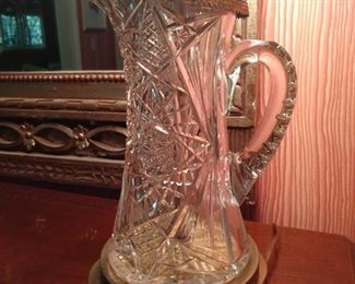 Nicely mounted American Brilliant Cut Glass pitcher, mounted as a table lamp.