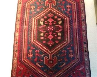 Vintage hand woven Kurdish Bijar rug, 100% wool face, measures 3' 4" x 6'.