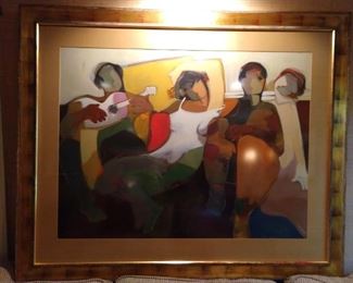 Large painting over the love pit, "Somewhere in Time" by Hessam Abrishami, signed/numbered 57/100.       Hessam Abrishami is active/lives in California, Florida / Iran, Islamic Republic of, Italy.  Hessam Abrishami is known for abstract, symbolic painting.I19864