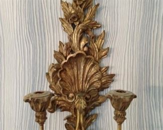 One of a pair of vintage Italian gold gilt wall sconces.