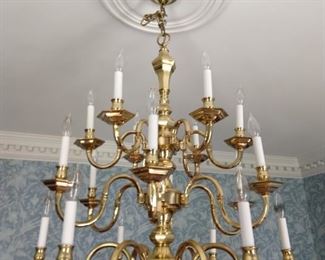 16-light (HEAVY) brass chandelier.