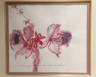 Nicely framed/matted original orchid watercolor by Atlanta artist Phillip Kells Runner, from 1985.                            
Entitled with words to live by "To dare more gorgeous madness than most men dream"!