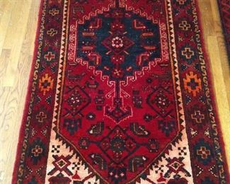 Vintage hand woven Kurdish Bijar rug, 100% wool face, measures 3' 6" x 6' 6".