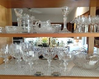 Set/8 wines and champagnes, purchased by the client in 1973, while in Murano Italy, also set/6 Waterford crystal cordials, American brilliant cut glass bowl.