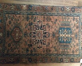 Vintage hand woven Persian Heriz ruglet, 100% wool face, measures 2' x 3' 7".