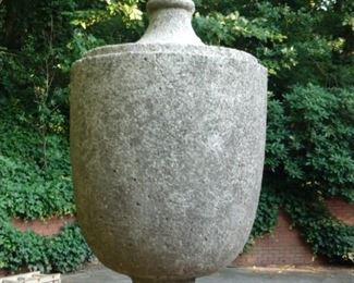 One of three vintage concrete urn-shaped wall finials.