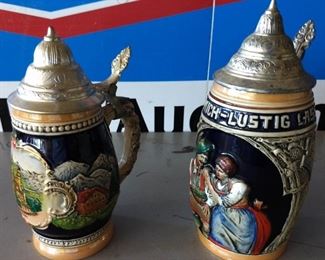 Vintage West German Lidded Beer Steins