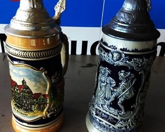 Vintage West German Lidded Beer Steins