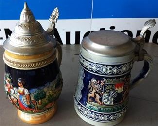 Vintage West German Lidded Beer Steins