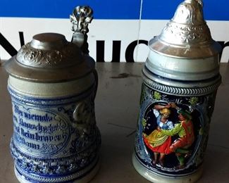 Vintage West German Lidded Beer Steins