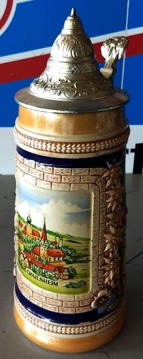 Vintage West German Lidded Beer Stein