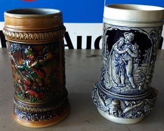 Vintage West German Lidded Beer Steins