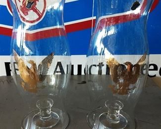 Pair of Vintage West Virginia Hurricane Glass with Eagle Accents