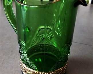 Vintage Green Glass Creamer