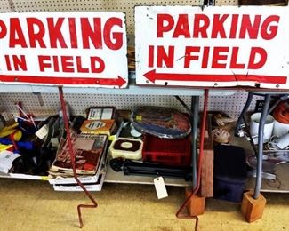 Vintage "Parking in Field" Metal Signs