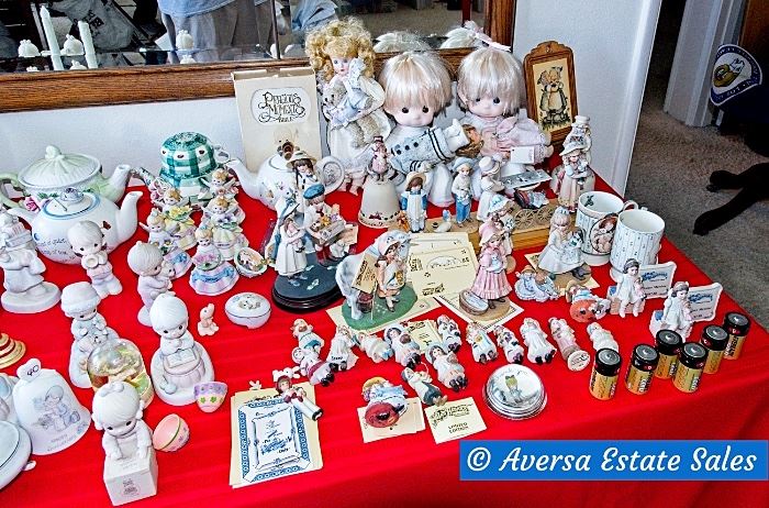 Table Full of Precious Moments and Jan Hagara Figurines