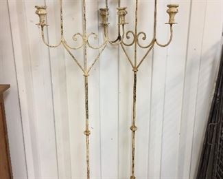 PAIR of iron shabby chic candle holders!