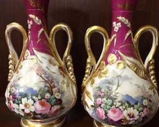 Beautiful pair of Old Paris vases....colors are magnificent!