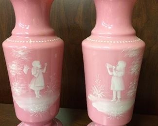 Bristol pair of "little girl" antique vases!!