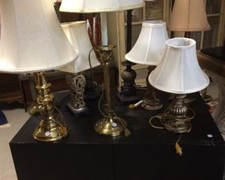 LAMPS, lamps, and more lamps!!!!  Sitting on a great black chest!