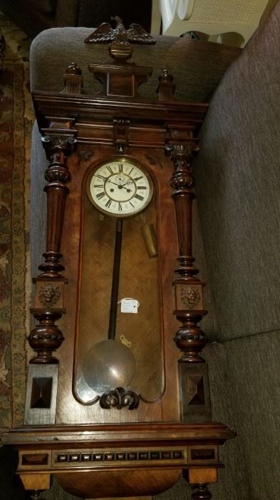 American Enamel Face Pendulum Wall Clock. Spectacular piece!