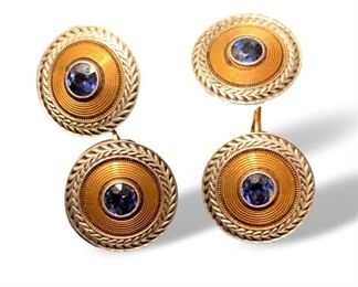 Men's 14K gold and sapphire cufflinks.