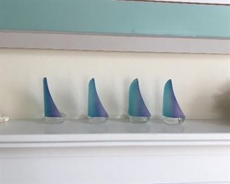 Glass tea  lighted sailboats