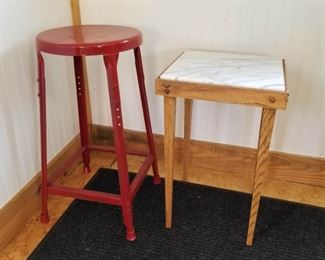 Vintage metal stool and oak and marble side table I https://ctbids.com/#!/description/share/208618