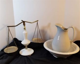 vintage pitcher and wash basin and milk glass scale https://ctbids.com/#!/description/share/208628