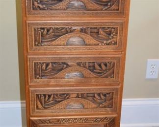 14" W X 15" D X 37" T Hand Carved Chinese Chest