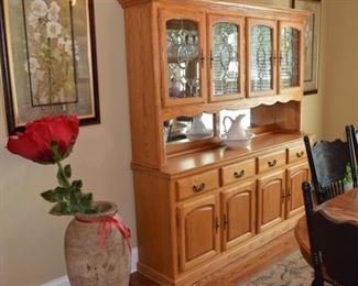 Oak Buffet/Hutch 72" W X 17" D X 77" T. Lighted