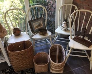 Large Basket Selection/Vintage Chairs (4). Some Longaberger.