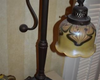 Beautiful Art Nouveau Bronze Desk Lamp and with Gorgeous Shade