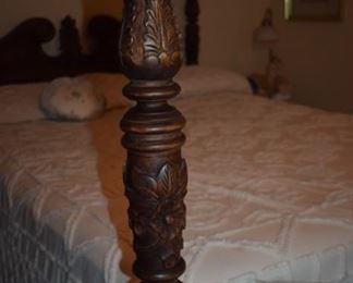 Gorgeously Carved Bedroom Suite featuring Barley Twist, Pie Crust Edging, Claw Feet, and More. Bedroom Suite consists of Mirrored 8 Drawer Dresser, Highly Carved 4 Poster Bed and 2 matching End Tables!!!