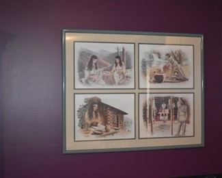 Framed Scenes of American Indians, all signed.