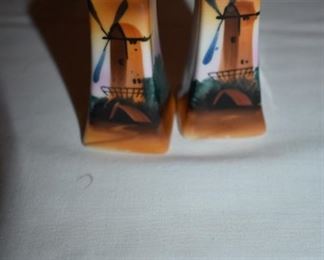 Antique Hand-painted and Signed Salt and Peppers with the Netherlands Windmill Accents