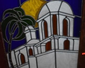 Gorgeous Stained Leaded Glass of Spanish Mission in Frame ready to hang